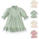 thumbnail image 4 of Odeerbi Niñas Vestido Manga Larga A-Line Primavera Verano Vestido Ruffle Princesa Color Sólido Dulce Cuello Redondo Vestido Manga Farol, 4 of 4