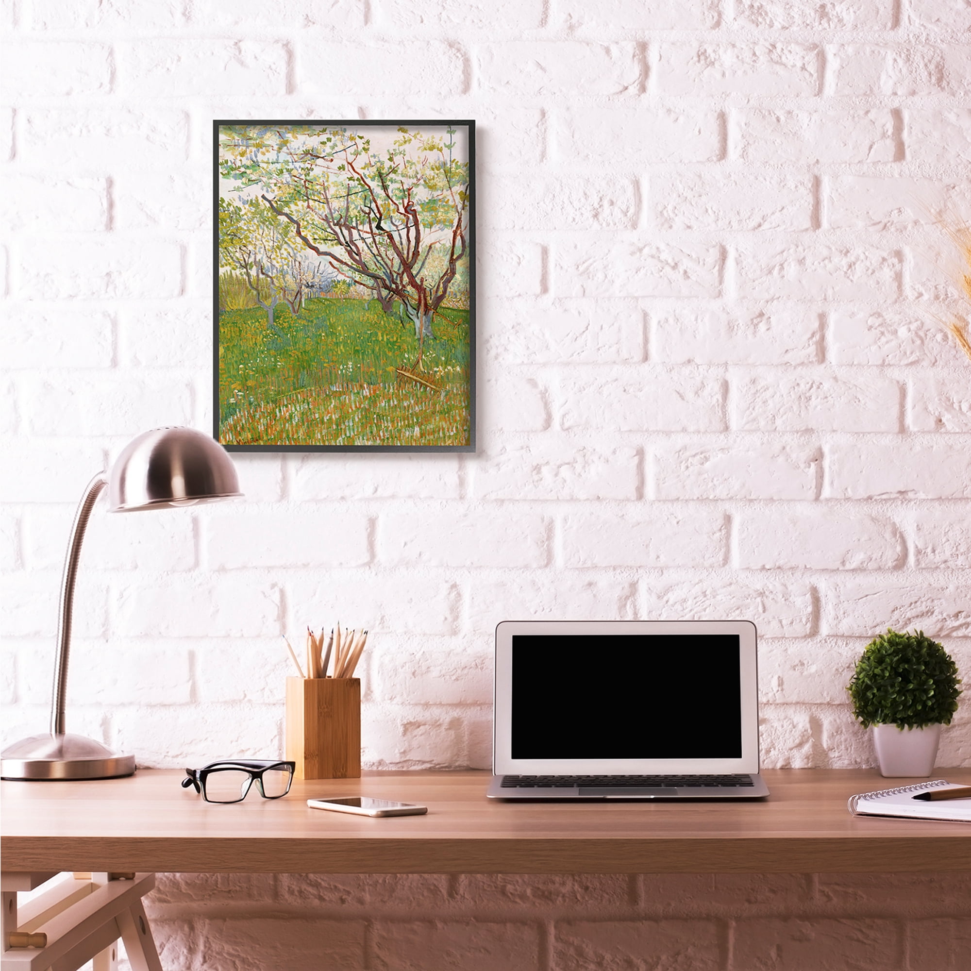 Stupell Industries Orchard Field Green Brown Van Gogh Classical Painting Black Framed Art Print Wall Art, 24x30, by Vincent Van Gogh