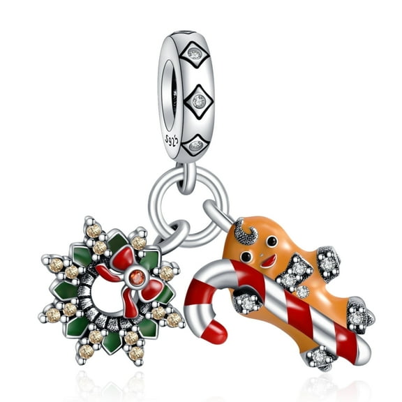 Erizteya Christmas Gingerbread Man Charm, Silver-Plated Bracelet Charm, 0.51 in, 1 Count