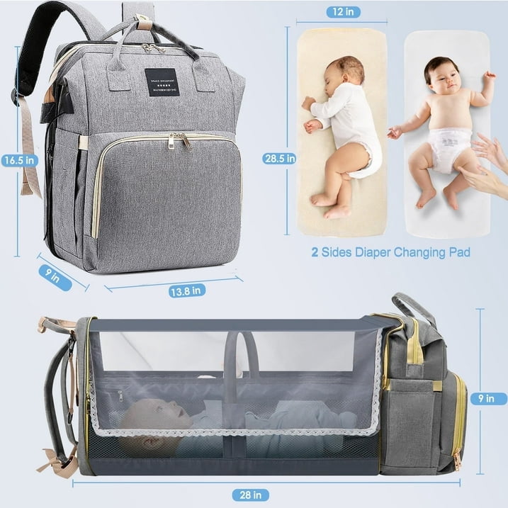 Diaper Bag Backpack,AILKIN Large Capacity Baby Bag Travel Backpack with 3 Insulated Milk Bottle Pockets Stroller Straps,Baby Shower Gifts Travel Large Diaper Bag Backpack for Women,Gray