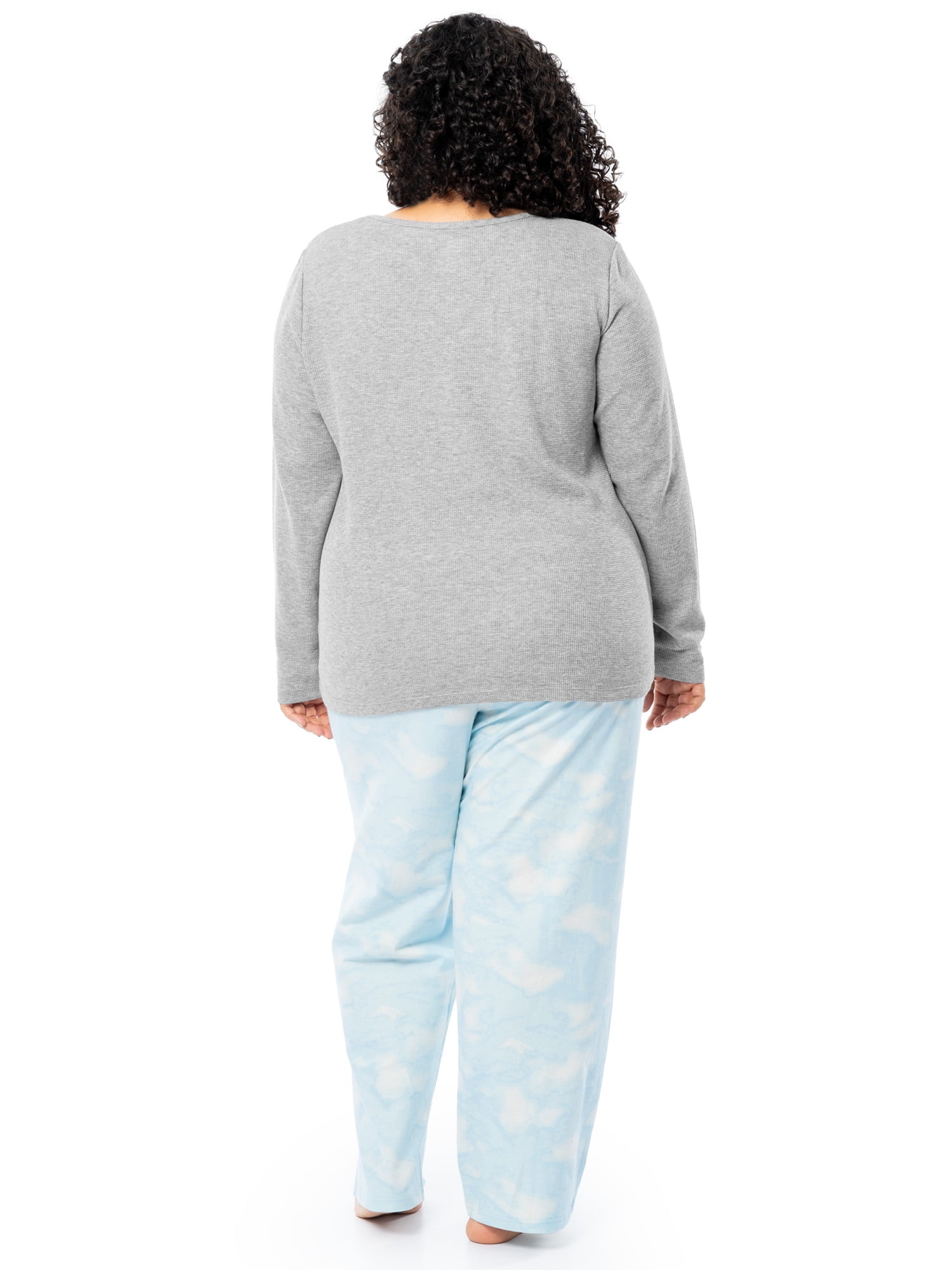 Fruit of the Loom Women's Beyond Soft Long Sleeve Waffle Top and Flannel Bottom Pajama Set, Sizes S-4X