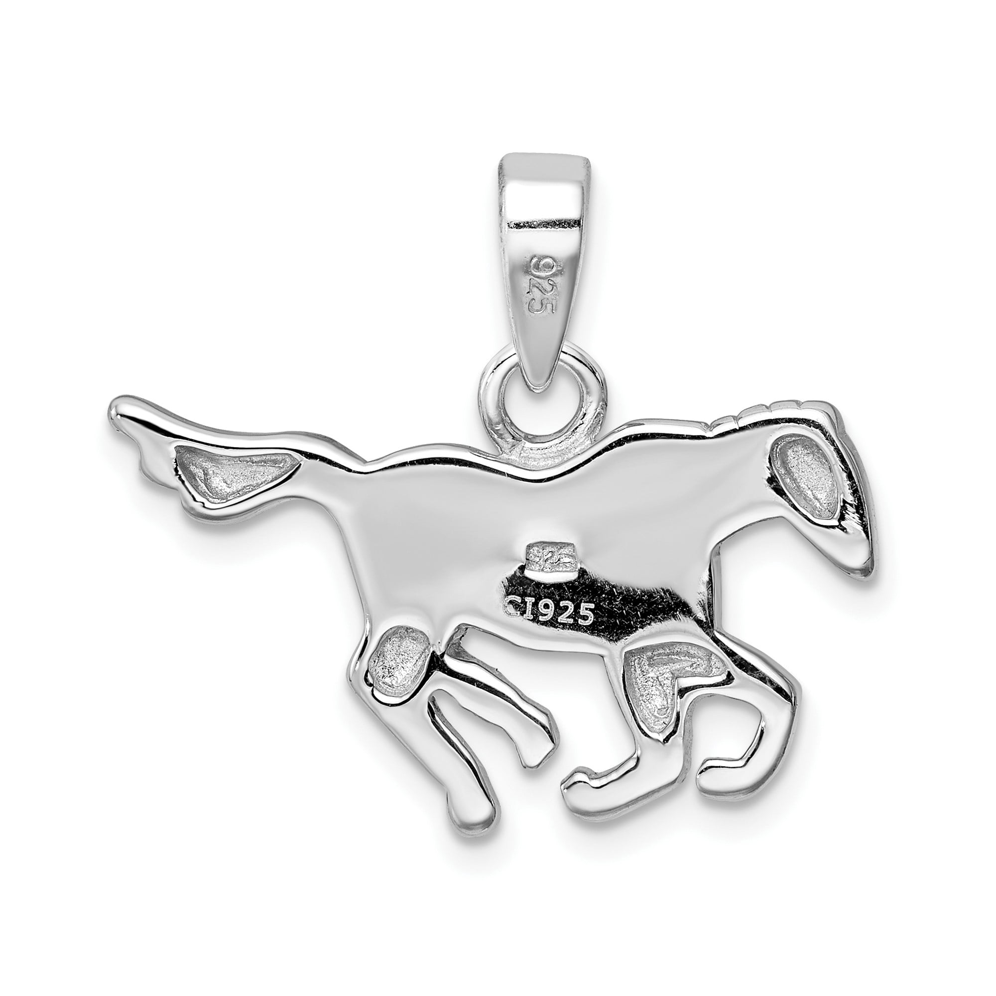 925 Sterling Silver Running Horse Pendant Charm with Lab Created Opal Inlay