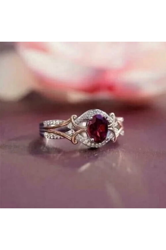 2Ct Oval Cut Simulated Red Ruby Women's Engagement Gift Ring 14K White Gold Plated