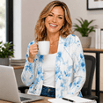 thumbnail image 6 of Women's Plus Size White Blue Floral Cardigan, Long Sleeve Open Front Tunic with Pockets, 6 of 8