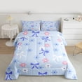 thumbnail image 3 of Manfei Girly Blue Bowknot Bedding Comforter Set for Girls, Kawaii Love Heart Twin Comforter Sets, Cherry Blossoms Reversible Bedding Set, Ultra Soft Home Decor, 2-Piece, 3 of 9