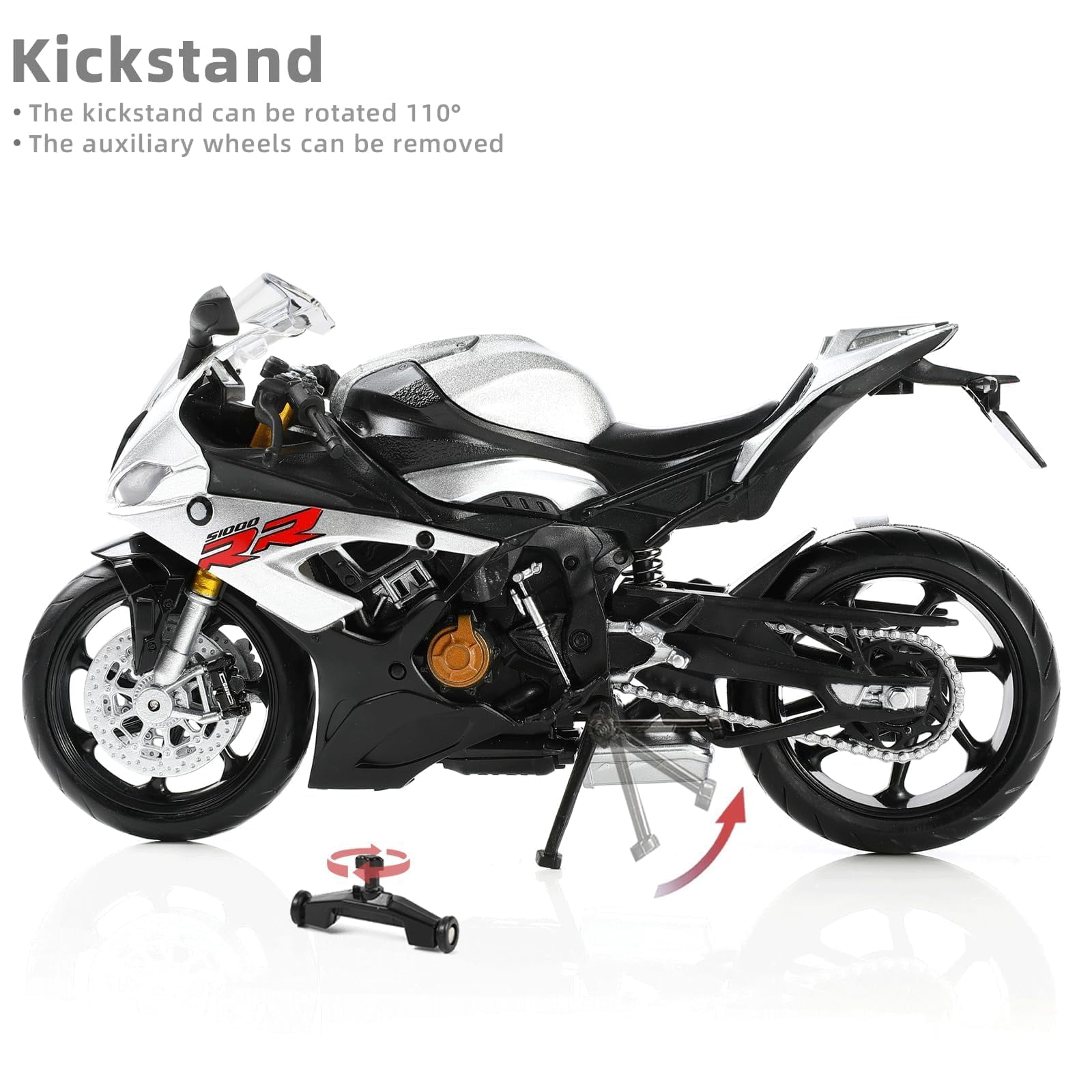 CHUNYAN 1:12 Motorcycle Model Toy for BMW S1000RR Metal Die-cast with Plastic Motorcycle Model No Assembly Required Mini Finished Moto Gift for Adult(White)