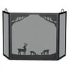 DELUXE 3-PANEL BLACK W.I. SCREEN WITH DEER IN FOREST SCENE