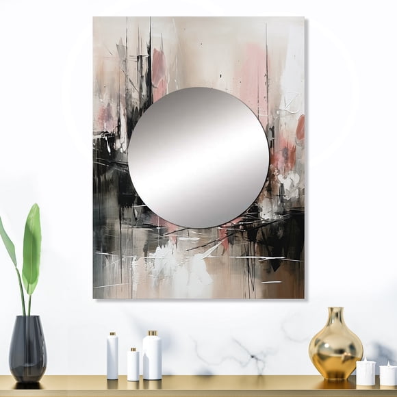 Designart "Rosy Nocturnal Fluidity I" Minimalism Mirror Wall Decor - Modern Pink Abstract Mirror Wall Art For Bathroom - 32" x 24" Inch