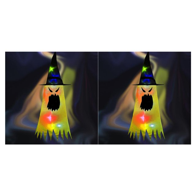 Wosthever Sombrero con luces LED para vacaciones de Halloween, decoración para fiesta, sombrero colgante, sombrero de brillante, accesorio Geistergesicht leuchtet gelb 2piezas