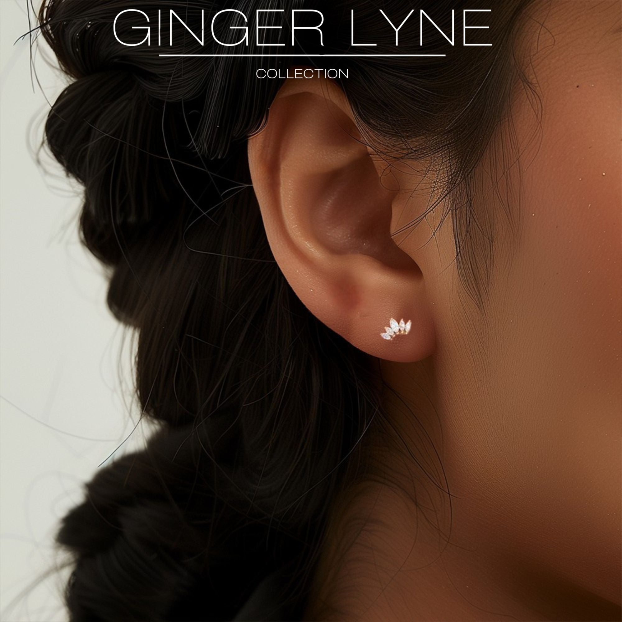 Marquise CZ Flat Back Earrings for Cartilage Helix Tragus Lobe 18g 6mm Post Sterling Silver 1 pair by Ginger Lyne