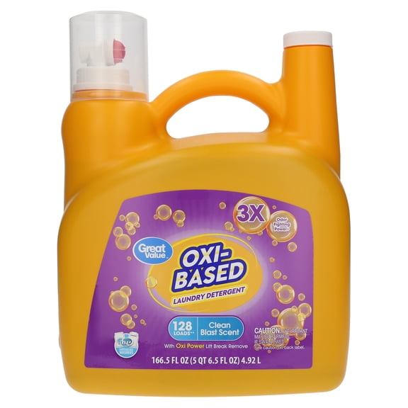 Great Value Oxi-Based Laundry Detergent, Clean Blast, 166.5 fl oz, 128 Loads