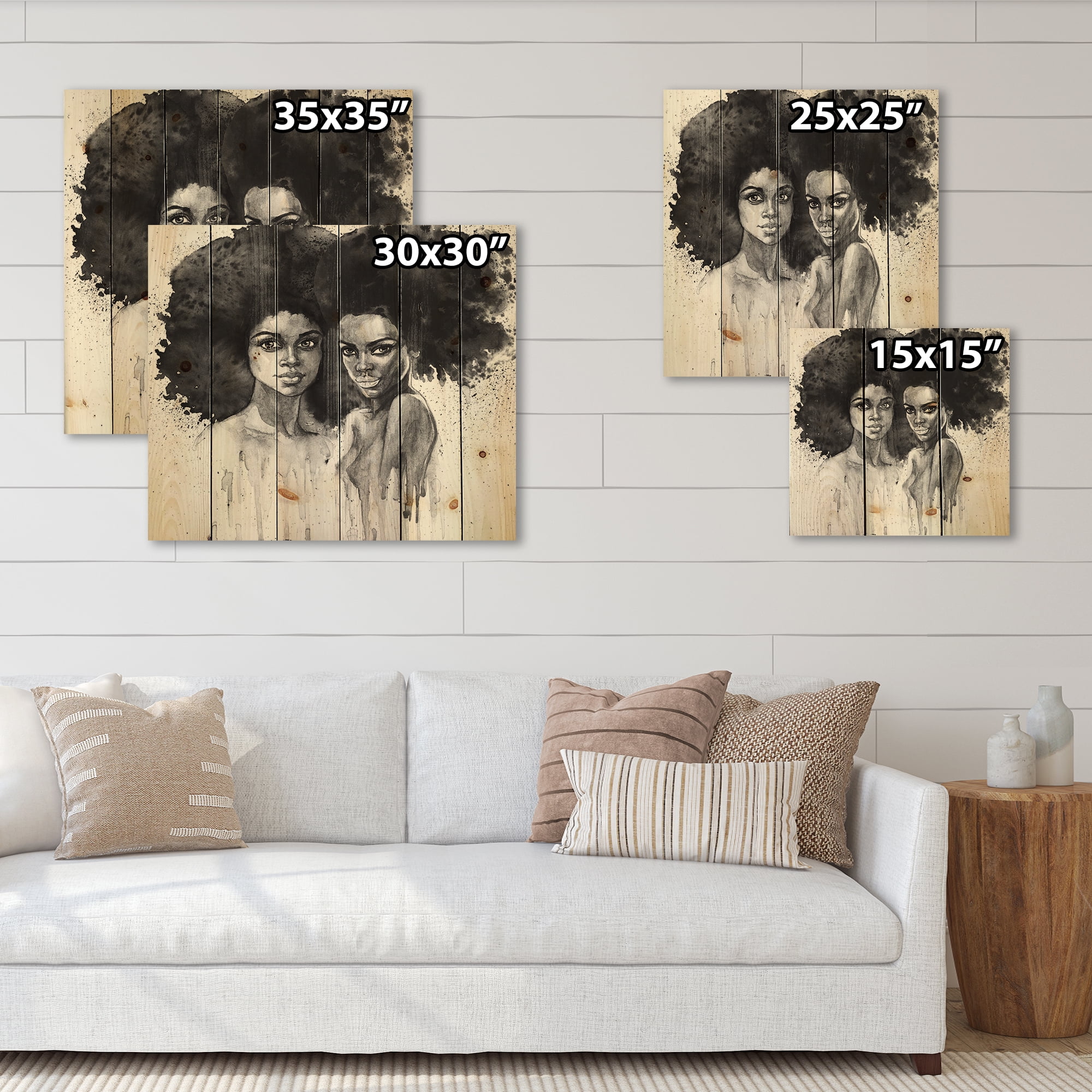 Designart 'Portrait of Afro American Woman XI' Modern Print on Natural Pine Wood