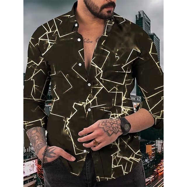 Camisas de manga larga de otoño para hombre con estampado de rayos Camisa de manga larga Tops casuales para hombre Ropa de calle de un solo pecho para hombre