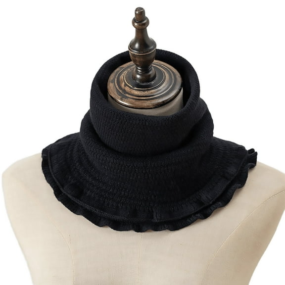 Womens Knitted Ruffled Trim Faux Collar Pullover Neck Warmer Winter Elegant Solid Color Turtleneck Circle Scarf Headband
