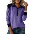 thumbnail image 2 of Vinsonshop Womens Long Sleeve Polo Shirts Color Block Button Down Collared V Neck Casual Ribbed Knit Henley Tops Fall Fashion Purple L, 2 of 2