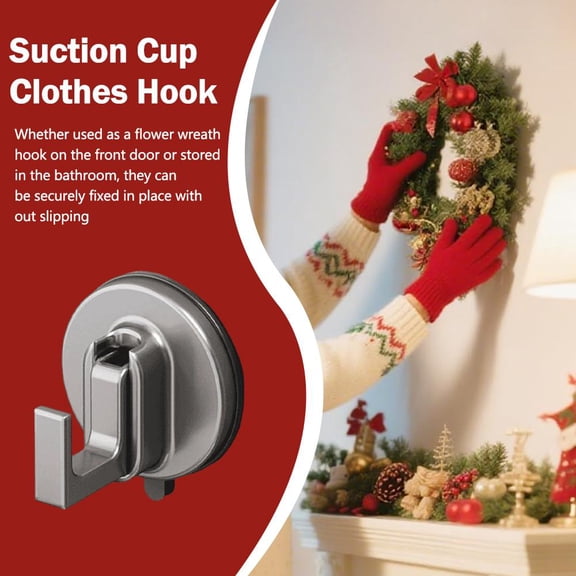2026 New Heavy Duty Suction Cup Wreath Hanger, No Drill Wreath Holder for Glass Window Door & Mirrors, Strong Adhesive Bathroom Wall Hook for Holiday Decor