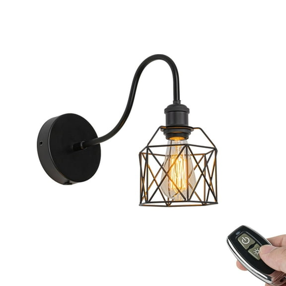 KAYYELAMP Rechargeable Battery Light Remote Gooseneck Metal Wall Sconce Black Base and Cage Shade No Wire Required Vintage Minimalist 1-Light for Bedside Doorway