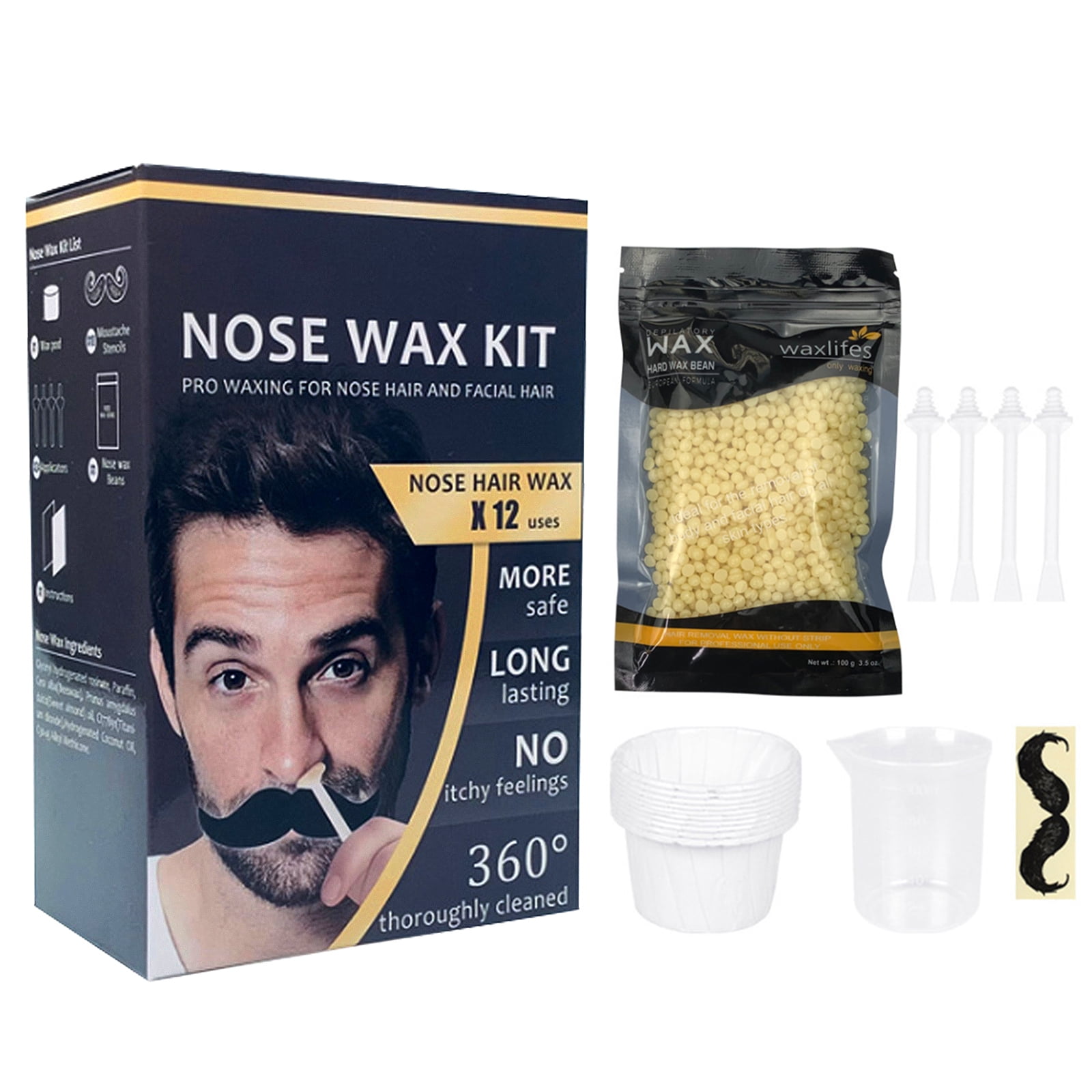 Nose Hair Removal Wax Kit Wax Beans Applicators Sticks Mustache Stickers  Measuring Cup Paper Cups for Removing Nose Eyebrow Hair 