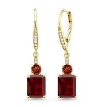 Gem Stone King 18K Yellow Gold Plated Silver Red Garnet Dangle Earrings for Women (5.96 Cttw, Gemstone January Birthstone, Octagon 9X7MM)