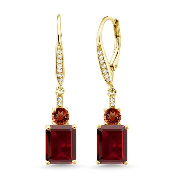 Gem Stone King 18K Yellow Gold Plated Silver Red Garnet Dangle Earrings for Women (5.96 Cttw, Gemstone January Birthstone, Octagon 9X7MM)