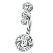 OUFER 316L Surgical Steel Belly Button Rings Round Clear CZ Belly Rings Navel Rings Belly Piercing Body Piercing Jewelry-10mm bar Length