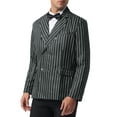 thumbnail image 4 of INSPIRE CHIC Striped Blazers for Men's Peak Lapel Sports Coat Double Breasted Business Stripes Suit Jacket L Dark White, 4 of 6