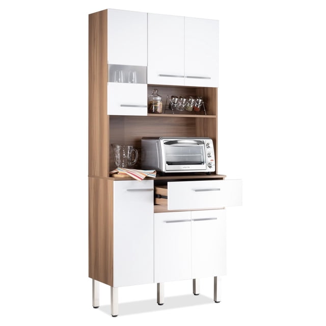 Alacena Rack de Cocina con 6 Puertas y 1 Cajón Color Blanco Estantes para Microondas, Café y Trastes blanco