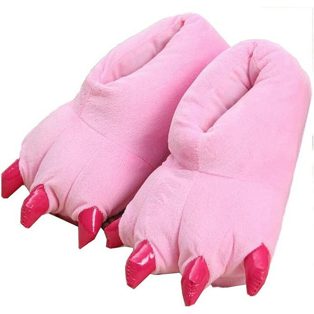 Pantuflas de felpa suave unisex para casa, disfraz de animal, zapatos con garras y patas