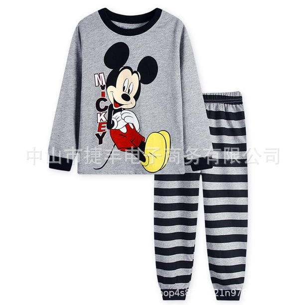 Conjunto de pijamas para niños de Mickey Mouse de Disney, ropa de dormir para niños, pantalones de manga larga, pijama fino de otoño con dibujos animados para niños, Pijama Infantil4T (100CM) zhangyuxiang CONDUJO