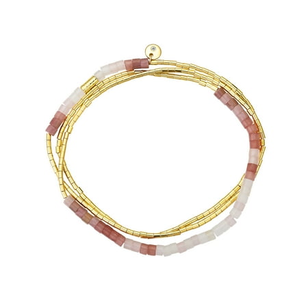 Believe by Brilliance Women's Pink Stone Multi Use Stretch Bracelet and Hoop Earring Set, 20.5"