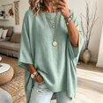 thumbnail image 2 of JIAYUE Women Crew Neck Knit Sweater Solid Color Batwing Short Sleeve Oversized Tunic Top for Loose Wear, 2 of 9
