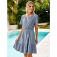 thumbnail image 2 of Vestido simple de mezclilla de verano para mujer, manga corta, azul, 2 of 7
