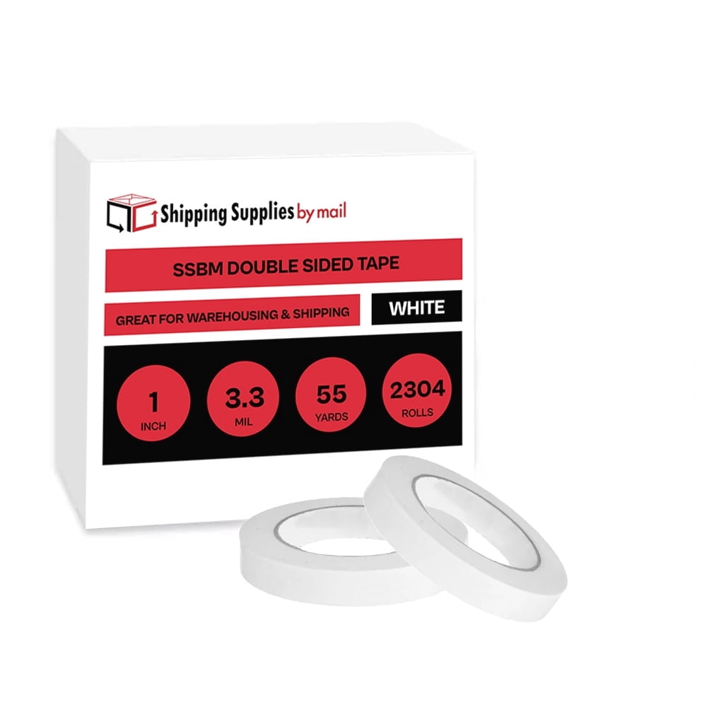 SSBM 1" x 55 Yards Double Sided Tape 3.3 Mil Clear for Office & Industrial Use, 2304 Rolls