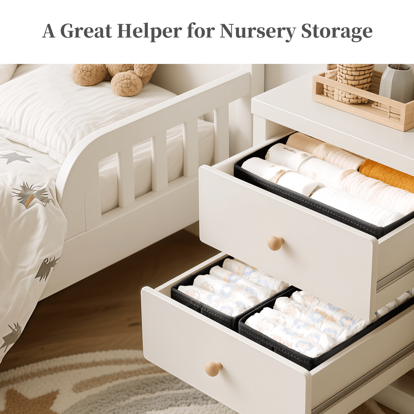 Criusia Drawer Organizer Clothes, Foldable Closet Organization and Storage for Nursery, Bedroom, Black