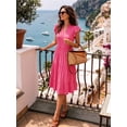 thumbnail image 6 of MOYIKO Summer Dresses for Women Ruffle Sleeve V Neck Midi Dresses Fashion Casual Flowy Beach Vacation Sundress with Pockets, 6 of 7