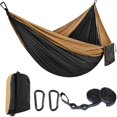 thumbnail image 1 of Portable outdoor hammock for camping 210D Nylon swing hammock for garden (Brown Black/270X140Cm), 1 of 5