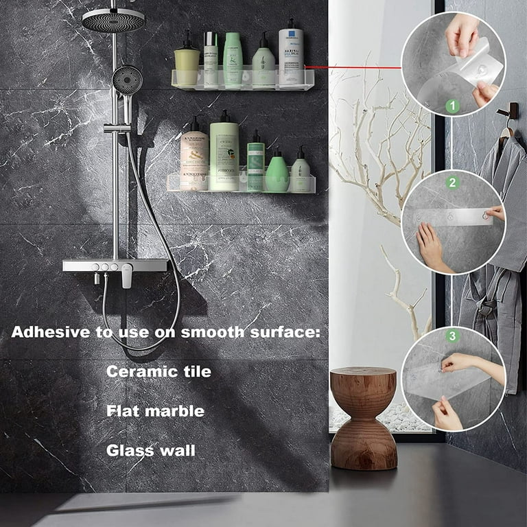 OSLEI 2-Pack Acrylic Clear Shower Shelves, Adhesive Bathroom Shower Caddy  Organizer, Transparent No Drilling Wall Floating Shelves for Storage &  Display 