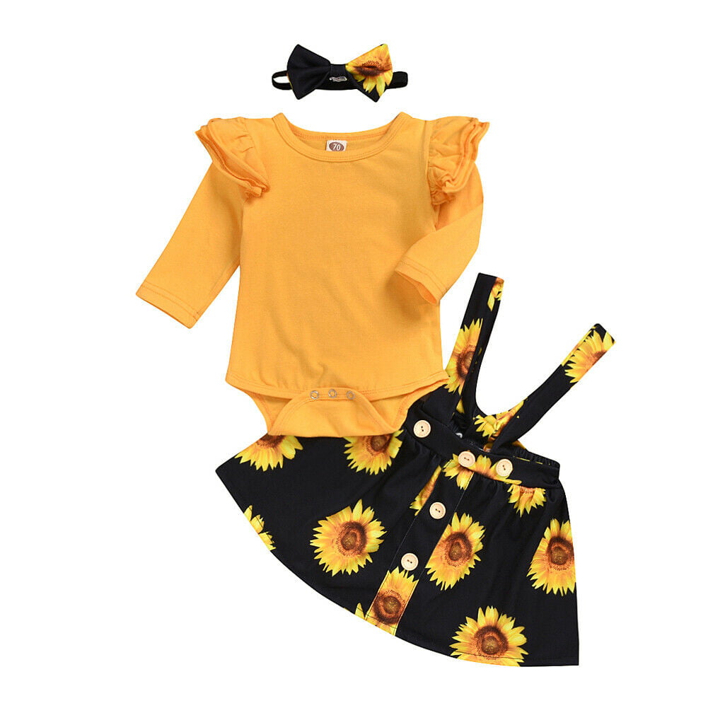 Borlai Baby Girls Fashion Outfits Set Yellow Romper Sunflower Pants and Headband 3PCS