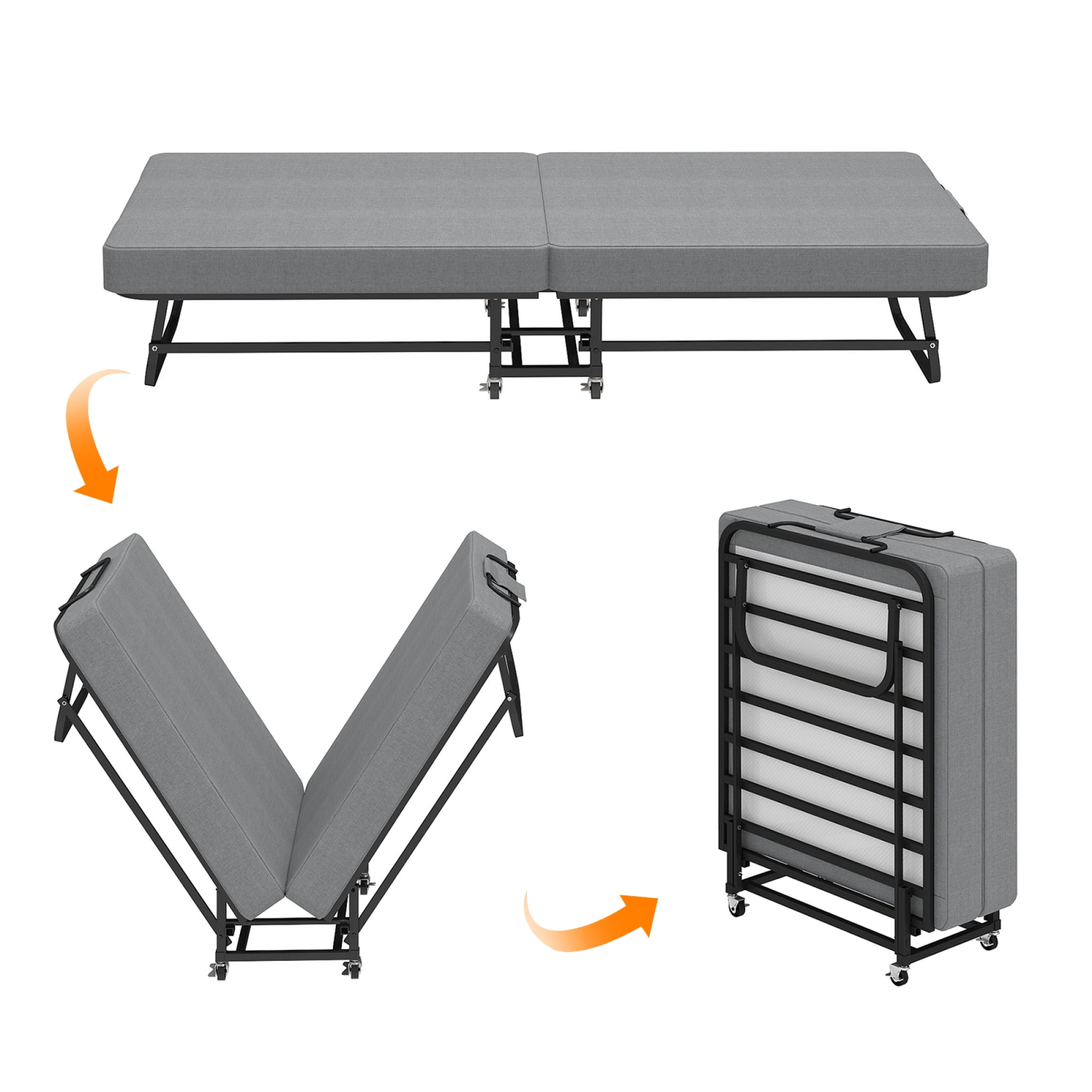 HOQBN 75" Folding Bed with Memory Foam Mattress, 4 Lockable Wheels Portable & Space Saving, Reinforced Steel Frame Quietly Supports 450 lbs, Folds Upright – Essential for Apartments, Guest Rooms