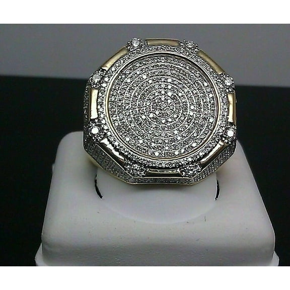 Dazzlingdaimonds Jewels Men's 925 Sterling Silver 3.45 Ctw Round Cut White Diamond Wedding Anniversary Engagement Band Cluster Pinky Ring 14K Yellow Gold Plated -4