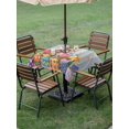 thumbnail image 3 of Easter Bunny Outdoor Tablecloth - 60x60 Inch Square Dining Table Cover, Colorful Eggs Spring Tulips Flower Blue Stripes Waterproof Outdoor Table Cloth with Umbrella Hole & Zipper for Picnic/Patio, 3 of 7