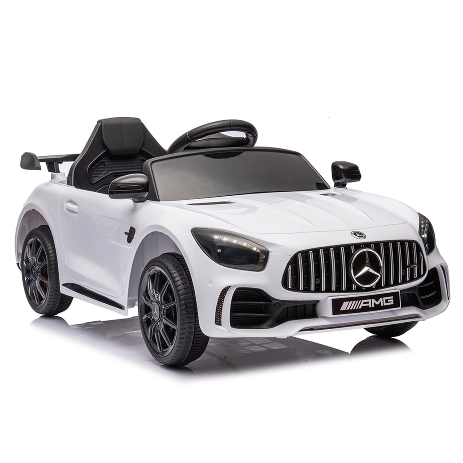 CIPACHO Dual Drive 12V Powered Ride Ons Sports Car with 2.4G Remote Control Licensed Mercedes-Benz AMG GTR for Kids, White