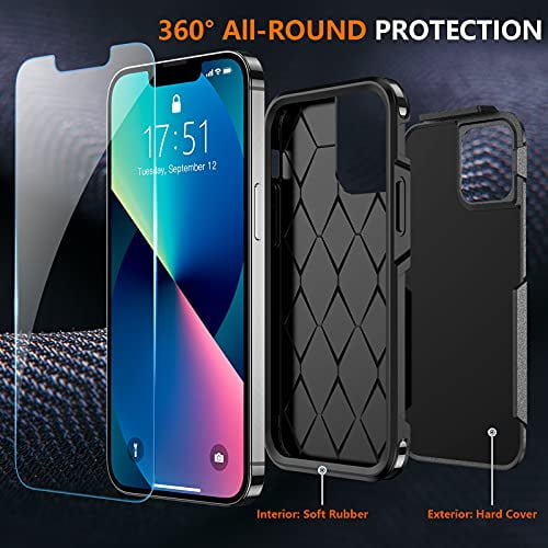  SPIDERCASE Designed for iPhone 13 Case/iPhone 14 Case, [10 FT  Military Grade Drop Protection] [with 2 pcs Tempered Glass Screen  Protector] Cover for iPhone 13 & 14 6.1 inch (Black) : Cell Phones &  Accessories