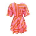 thumbnail image 4 of Women‘s Floral Print Mini Dress Pleated V Neck Drawstring Elastic Waist Ruffle Layered Mini Dress, 4 of 5