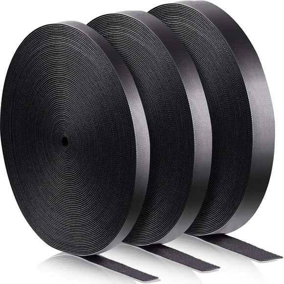3 Rolls Fastening Tape Cable Ties Reusable Fastening Nylon Tape 1 Inch 1/2 Inch 3/4 Inch Double Side Hook Roll Hook and Loop Straps Wires Cords Management Wire Organizer Straps (30 Yard, Black)