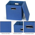 thumbnail image 3 of Storage Bins with Lids, Collapsible Linen Fabric Boxes Organizer Containers with Lid Foldable Storage Box Basket for Closet, Shelves, Home, Office, 11 x 11 x 11 Inch, 4 Pack, Dark Blue, 3 of 14