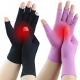 thumbnail image 1 of 2 Pairs Fingerless Arthritis Gloves for Women Men, Hand Compression Gloves for Relieve Pain from Carpal Tunnel, Rheumatoid, Osteoarthritis, RSI, Support Typing (Medium, Pure Black1+Purple1), 1 of 6