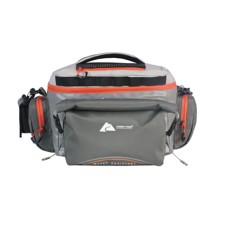 Ozark Trail X-Pro 3600 Coated Tackle Bag with 5 Trays – Water Resistant Fishing Gear Storage Grey