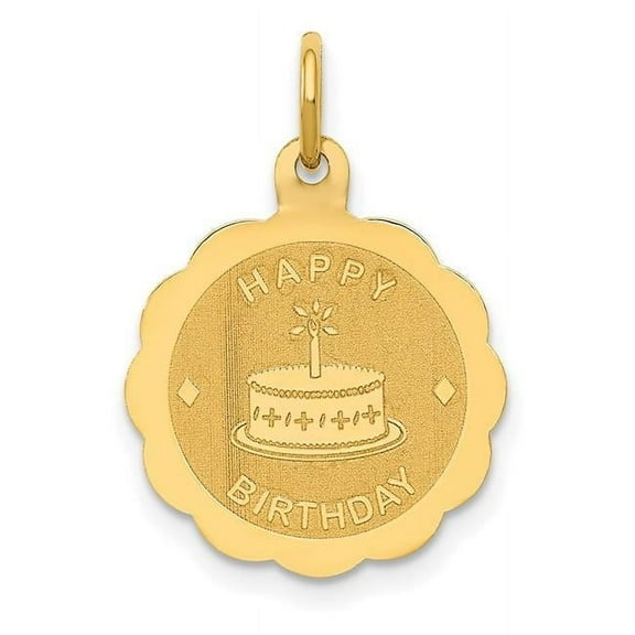 Finest Gold 14K Yellow Gold Polished Satin Engraveable Happy Birthday Charm