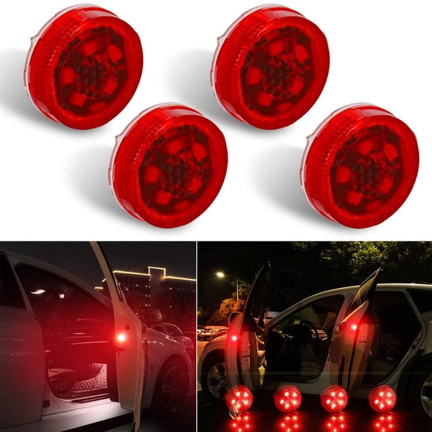 Luz de advertencia LED inalámbrica universal para puerta de coche (4 unidades), luz de seguridad, luces estroboscópicas anticolisión trasera (roja)